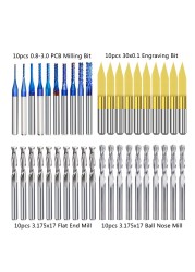 XCAN 1/8'' Shank Milling Cutter CNC Engraving Bit Kit CNC Router Bits Carbide End Mill Woodworking Mining Tools