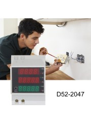 D52-2047 LED عرض Din السكك الحديدية واط متر مقياس التيار الكهربائي الفولتميتر فولت أمبير نشط عامل الطاقة الوقت الطاقة الجهد الحالي رصد