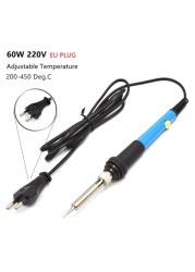 60W 220V Electric Soldering Iron Kit Temperature Adjustment with Soldering Tin Wire 5 Tips Iron Soldering Gun Repair Tools EU Plug