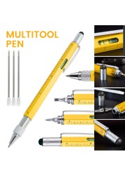 6 in1 Multifunction Ballpoint Pen with Tool Handheld Modern Measure Ruler Technical Screwdriver Touch Screen Stylus Alcohol Level