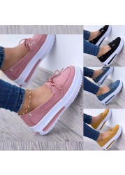 Women Sneakers Thick Bottom Female Vulcanized Sneakers Solid Color Flat Casual Walking Lace Up Casual Women Shoes