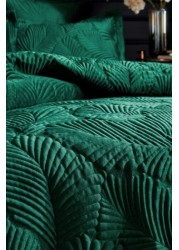 Paoletti Palmeria Quilted Velvet Duvet Cover and Oxford Border Pillowcase Set