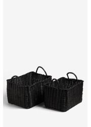 Plastic Wicker Storage Set of 2 Baskets