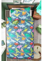 Dinosaur Colour Clash Reversible Duvet Cover and Pillowcase Set