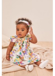 Lipsy Shirred Poplin Dress With Headband Baby