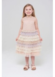 Amelia Rose Pink Sequin Bodice Dress With Multicolour Skirt