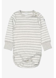 Polarn O. Pyret Grey Organic Cotton Striped Bodysuit