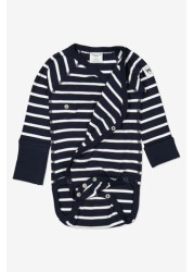 Polarn O. Pyret Blue Organic Cotton Striped Wrap Around Bodysuit