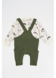 Angel & Rocket Khaki Green Tanner Woven Cord Dungarees With Printed T Shirt Set