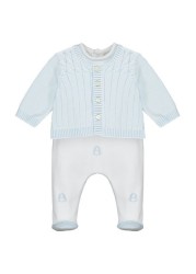 Emile et Rose Blue All-In-One With Bear Embroidery & Cardigan