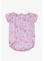 Trotters London Lilac Purple Liberty Print Little Florence Cotton Bubble Romper