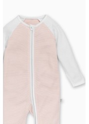 MORI Blush Pink Stripe Raglan Sleeve Zip-Up Sleepsuit