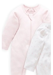 Purebaby Pink Organic Cotton Zip Growsuits 2 Pack