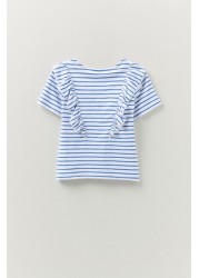 Crew Clothing Company Blue Short Sleeve Frill Crew Life Stripe T-Shirt