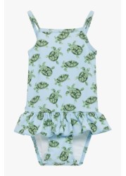 Trotters London Girls Blue Little Turtle Peplum Swimsuit