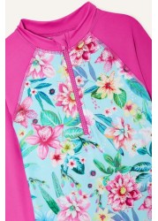 Monsoon Blue Floral Print Sunsafe Long Sleeve Swimsuit