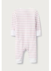 The White Company Pink Stripe Zip Sleepsuit