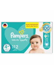 Pampers Baby-Dry Diapers, Size 4, 10-15kg, with Leakage Protection, 112 Baby Diapers