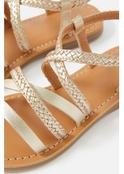 Angels by Accessorize Girls Gold Leather Plaited Strappy Sandals