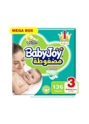 BabyJoy Diapers Compressed Diamond pad Mega Box Size 3 (2x68) 6 -12 KG