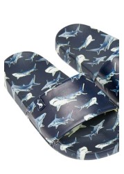 Joules Junior Poolside Shark 	Blue Printed Sliders