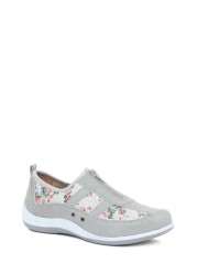 Pavers Grey Floral Leather Ladies Wide Fit Trainers