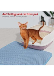 Cat Litter Mat Honeycomb Double Layer Waterproof Urine Proof Tracking Kitty Litter Trapping Mats Washable Easy Clean Scatter Control (29&quot; x 21&quot; Blue)