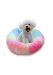 ALISSA-50cm Round Donut Beds Sofa for Small Dogs, Warm Plush Calming Pet Bedding, Pluffy, Comfy&Cute Faux Fur Cuddler, Multi-color.