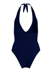 Tommy Hilfiger Womens Blue Core Solid Halter Swimsuit