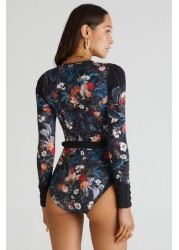 Aqua Blu Floral Moresby One Piece Long Sleeve Swimsuit