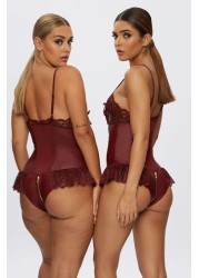 Ann Summers Tasha Burgundy Red Wet Look Teddy