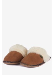 Barbour® Tan Brown Suede Faux-Fur Trim Lydia Slippers