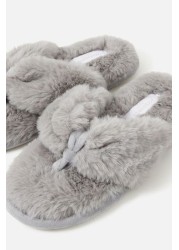 Accessorize Grey Faux Fur Toe Thong Slippers