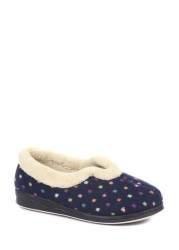 Pavers Ladies Blue Wide Fit Polka Dot Slippers