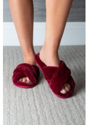 Pour Moi Faux Fur Crossover Slider Slipper