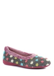 Pavers Grey Multi Ladies Full Woolly Slippers