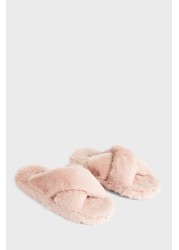 Ted Baker Pink Lopply Faux Fur Cross Over Slippers