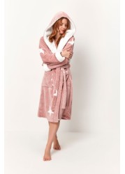 M&Co Pink Anya Madsen Star Print Waffle Mid Length Robe