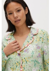 Oliver Bonas Green Field Floral Print Green Shirt And Trousers Pyjama Set