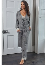 Pour Moi Sofa Loves Lace Longline Soft Jersey Dressing Gown