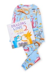 Hatley Blue Long Sleeve Dragon Loves Tacos Pyjama Set