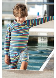 Frugi Blue UPF 50+ Rainbow Stripe Jammer Swim Shorts