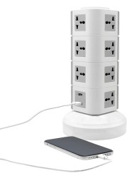 4 Layers Extension Outlet With 2 USB Ports, Universal Vertical Multi Socket, 2.8M Cord and UK-Plug Multi Charging Station (Gray)