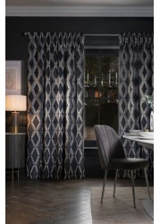 Geo Cut Velvet Collection Luxe Curtains Pencil Pleat Lined