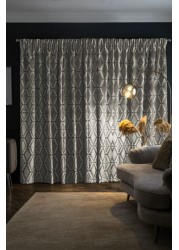 Geo Cut Velvet Collection Luxe Curtains Pencil Pleat Lined