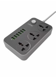 6-port Usb Power Strip With  3 Anti Static Ac Sockets Black 162 x 97 x 38 millimeter