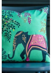 Sara Miller Embroidered Oasis Elephants Cushion