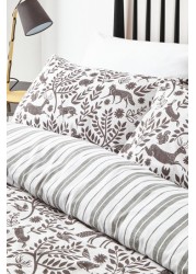 furn. Coal Skandi Woodland Brushed Cotton Winter Stag Reversible Duvet Cover and Pillowcase Set