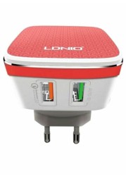 LDNIO Qualcomm 2.0 Quick Dual USB Charge Adapters With Type-C USB Cable Red/White