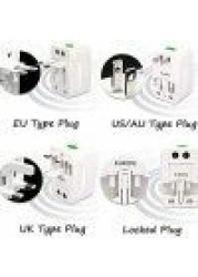 PI Controls&reg; Universal All In One Travel Adapter AC Power Plug Adapter with Dual USB Ports for USA EU UK AUS Cell Phone Laptop (White)